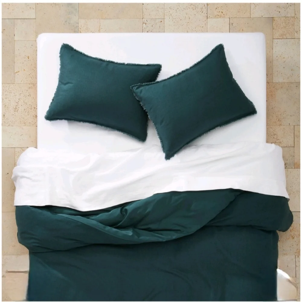Casaluna F/Q Heavyweight Linen Blend Duvet Cover & Sham Set Dark Teal B…
